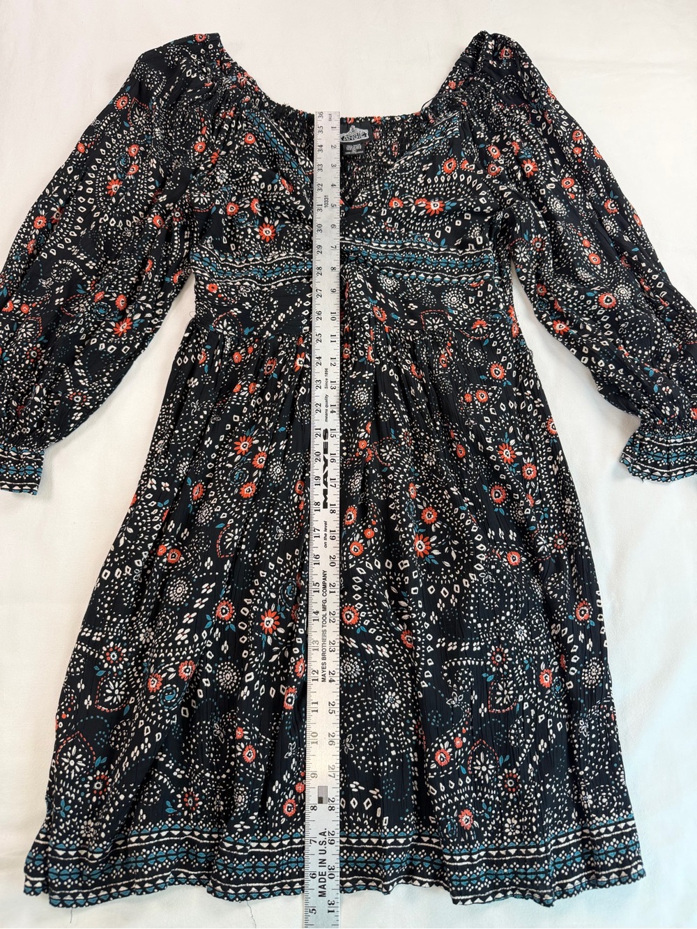 Angie Keyhole Cutout Black Floral Twist-Front Long Sleeve Boho Dress Size Large - Picture 7 of 9